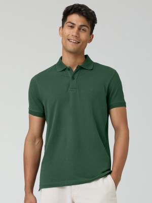 XYXX Solid Men Polo Neck Green T-Shirt