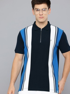 INDIAN TERRAIN Striped Men Polo Neck Blue T-Shirt