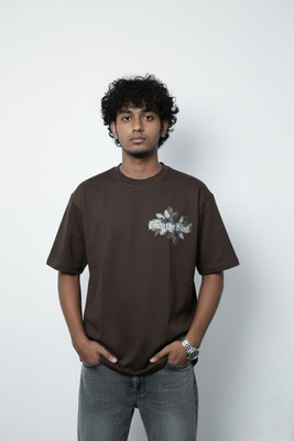 SolisApparel Self Design Men Round Neck Brown T-Shirt