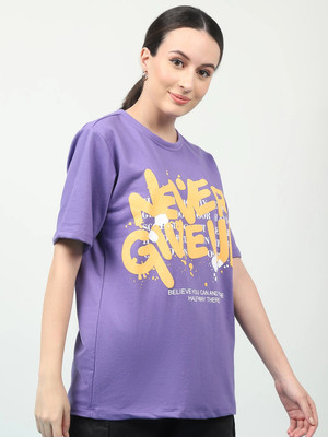 Herway Typography Women Round Neck Purple T-Shirt
