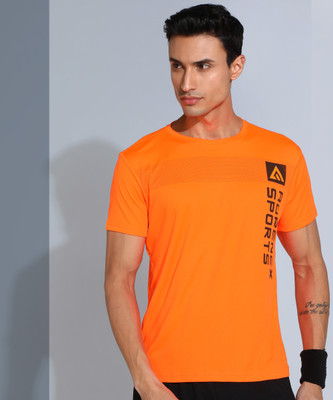 Adrenex Printed Men Round Neck Orange T-Shirt