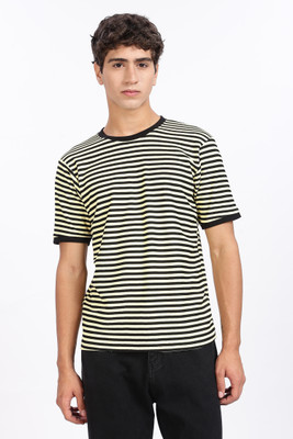 PEELY Striped Men Round Neck Yellow, Black T-Shirt