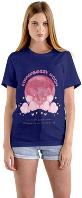 vastra root Printed Women Round Neck Reversible Navy Blue T-Shirt