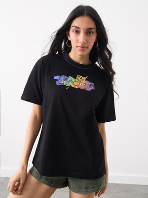 The Souled Store Typography Women Round Neck Black T-Shirt