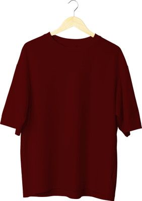 Ashkart Solid Men Round Neck Maroon T-Shirt