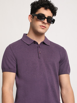 THE BEAR HOUSE Solid Men Polo Neck Purple T-Shirt