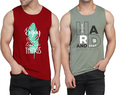 WOOSTRO Printed Men Round Neck Maroon, Light Green T-Shirt