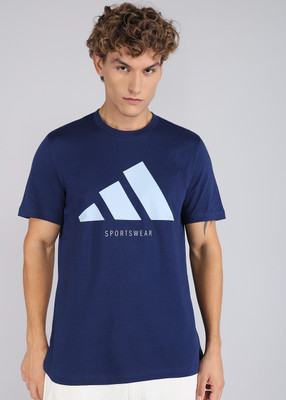 ADIDAS Graphic Print Men Round Neck Blue T-Shirt