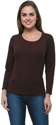 Vylo Printed Women Round Neck Brown T-Shirt