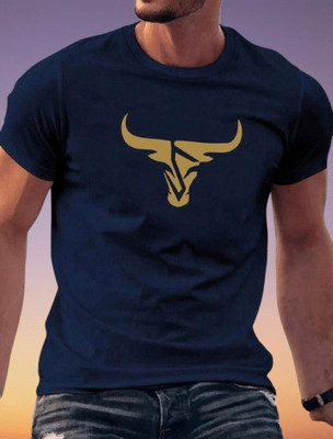 Mark TP Printed Men Round Neck Navy Blue T-Shirt