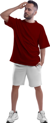 LWEXS Solid Men Round Neck Maroon T-Shirt