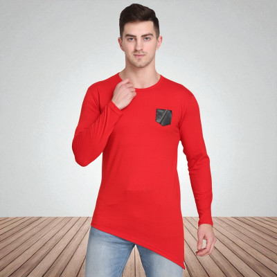 Faricon Trend Solid Men Round Neck Red T-Shirt