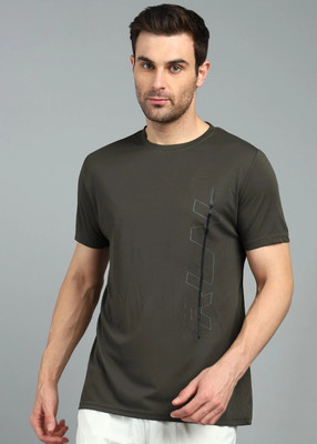 Adrenex Solid Men Round Neck Dark Green T-Shirt