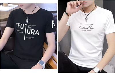 Pachirisu Printed Men Round Neck Black, White T-Shirt