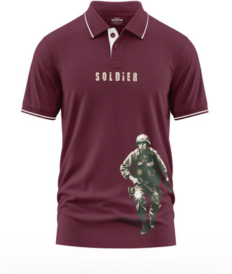 Warriorworld Typography Men Polo Neck Purple T-Shirt