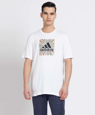 ADIDAS Printed Men Round Neck White T-Shirt