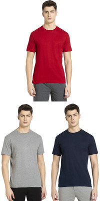 JOCKEY Solid Men Round Neck Grey, Dark Blue, Red T-Shirt