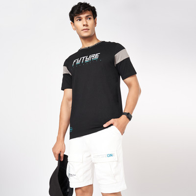 Ajile By Pantaloons Printed Men Round Neck Black T-Shirt