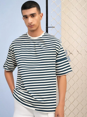 MACK JONNEY Striped Men Round Neck Blue T-Shirt