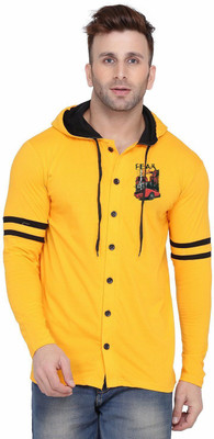 GEUM Graphic Print Men Hooded Neck Yellow T-Shirt