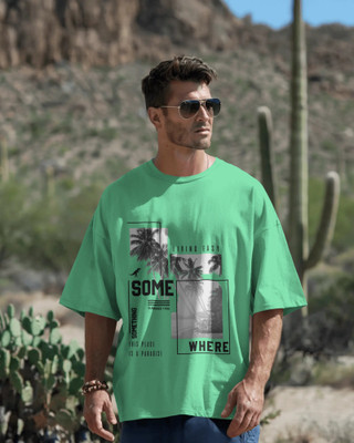 silver moon clothing Graphic Print Men Round Neck Light Green T-Shirt