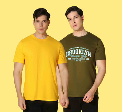 WOOSTRO Printed, Solid Men Round Neck Multicolor T-Shirt
