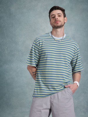 Roadster Striped Men Round Neck Green T-Shirt