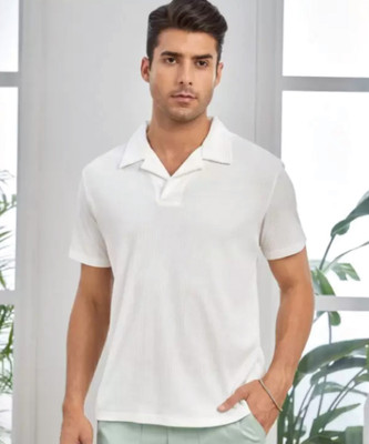 METRONAUT Self Design Men Polo Neck White T-Shirt