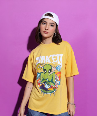 Tokyo Talkies Printed, Typography Women Round Neck Yellow T-Shirt