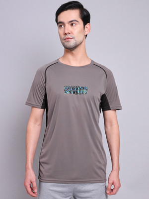 TECHNOSPORT Typography, Graphic Print Men Round Neck Grey T-Shirt