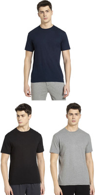 JOCKEY Solid Men Round Neck Black, Grey, Dark Blue T-Shirt