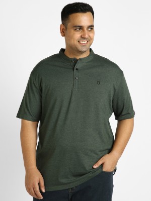 Urbano Plus Solid Men Mandarin Collar Green T-Shirt