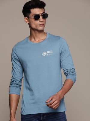 Roadster Solid Men Round Neck Blue T-Shirt