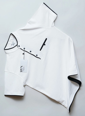 N AND J Solid Men Mandarin Collar White T-Shirt