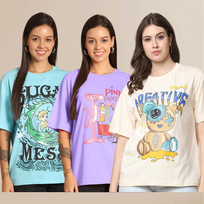 Mast & Harbour Solid Women Round Neck Multicolor T-Shirt