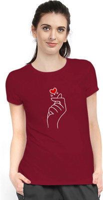 Stylimo Printed Women Round Neck Maroon T-Shirt