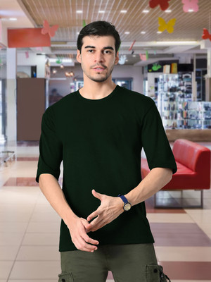 METRONAUT Solid Men Round Neck Dark Green T-Shirt