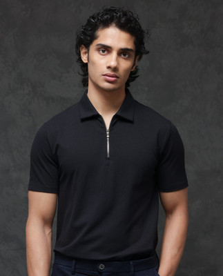 NB NICKY BOY Solid Men Polo Neck Black T-Shirt