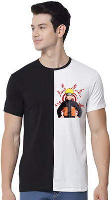 Smrink Colorblock, Printed Men Round Neck Black, White T-Shirt