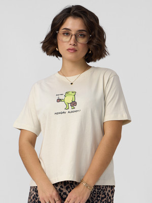 The Souled Store Printed Women Round Neck White T-Shirt