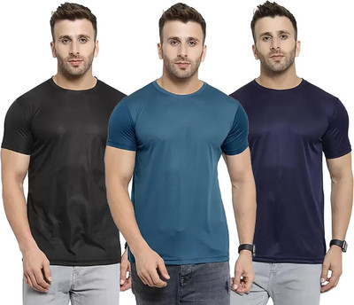 RIVAAZ Collections Solid Men Round Neck Black, Blue, Navy Blue T-Shirt