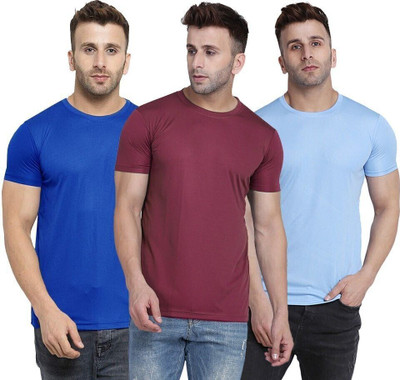 TQH Solid Men Round Neck Dark Blue, Light Blue, Maroon T-Shirt