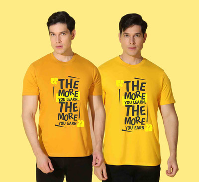 WOOSTRO Printed Men Round Neck Yellow T-Shirt