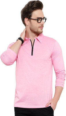 Moordale Fab Solid Men Polo Neck Pink T-Shirt