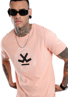 WROGN Printed Men Round Neck Pink T-Shirt