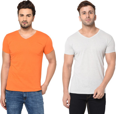 Tresna Trendy Solid Men V Neck Multicolor T-Shirt