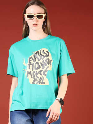 V-MART Printed Women Crew Neck Green T-Shirt