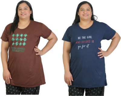 La Rainbow Printed Women Round Neck Brown, Navy Blue T-Shirt