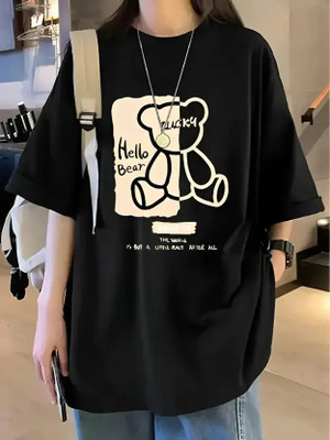 annnackel Printed Women Round Neck Black T-Shirt