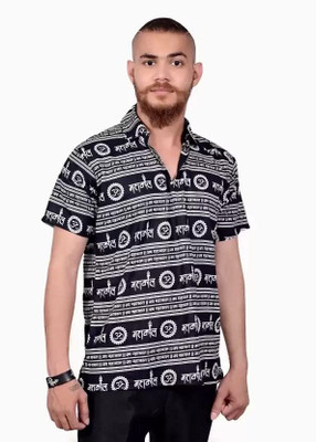 BeeRBANI Printed Men Mandarin Collar Black T-Shirt